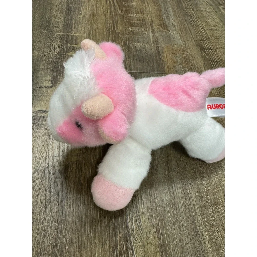 Aurora Pink and White Strawberry Cow Plush Stuffed‎ Animal Floppy 8 inch 2021